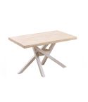 Mesa de comedor fija blanca con patas metálicas y tablero de Roble Nordish Xena 140