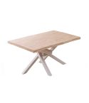 Mesa de comedor fija blanca con patas metálicas y tablero de Roble Nordish con forma Xena 150