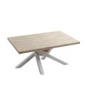 Mesa de comedor fija blanca con patas metálicas y tablero de Roble Nordish Xena 160