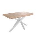 Mesa de comedor extensible blanca con patas metálicas y tablero de Roble Nordish Modelo Xena 140x90