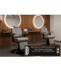 Pack - 2 Sillones Barbero Modelo Cut Black Gris + Poste giratorio para Barbería a elegir de REGALO