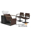 Pack - 1 Lavacabezas Con Pica a elegir Basil BR Marrón + 2 Sillones De Corte Ocean BR Marrón - Reposabrazos Madera