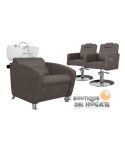 Pack - 1 Lavacabezas Con Pica a elegir Cubo Basic + 2 Sillones De Corte Versa Plus Marrón grisáceo