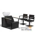 Pack - 1 Lavacabezas Con Pica a elegir Basil B Negro + 2 Sillones De Corte Ocean B Negros - Reposabrazos Madera
