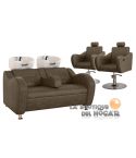 Pack - 1 Lavacabezas Con Pica Blanca Onda Doble Negro + 2 Sillones De Corte Gala Marrón Grisáceo