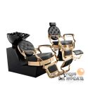 Pack - Lavacabezas estilo Retro Vintage Modelo Ranch Gold / Sillón Clásico de Barbero Modelo Buzz Gold Black