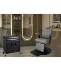 Pack - Sillón Barbero Cut Black Gris / Tocador LED Kobe / Carrito Tool Barber