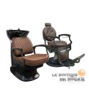 Pack - Lavacabezas con reposabrazos y pica negra / Sillón de Barbero Vintage Modelo Stafford Marrón