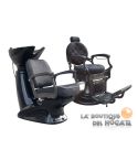 Pack - Lavacabezas con reposabrazos y pica negra / Sillón de Barbero Vintage Modelo Stafford Negro