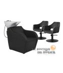 Pack - 1 Lavacabezas con Pica Blanca Wisp + 2 Sillones de Corte Whim R Negros
