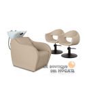 Pack - 1 Lavacabezas con Pica Blanca Wisp PowerPlus + 2 Sillones de Corte Glam Beige