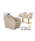 Pack - 1 Lavacabezas con Pica Blanca Wisp PowerPlus + 2 Sillones de Corte Whim RG Beige