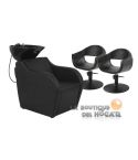 Pack - 1 Lavacabezas con Pica Negra Wisp + 2 Sillones de Corte Glam Negros