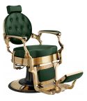 Sillón Clásico de Barbero hidráulico estilo Retro Vintage con reposapies integrado Modelo Buzz Gold Green