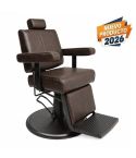 Sillón Barbero hidráulico reclinable y giratorio con reposabrazos Modelo Cut Black - Color Marrón Chocolate