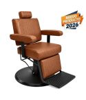 Sillón Barbero hidráulico reclinable y giratorio con reposabrazos Modelo Cut Black - Color Marrón Toscano
