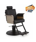 Sillón de Barbero reclinable con base redonda negra, reposapiés y reposabrazos beige Modelo Duk B-BE