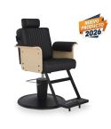 Sillón de Barbero reclinable con base redonda negra, reposapiés y reposabrazos madera Modelo Duk B-WO