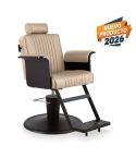 Sillón de Barbero reclinable con base redonda negra, reposapiés y reposabrazos negros Modelo Duk BE-B Beige