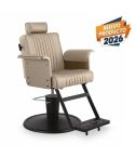 Sillón de Barbero reclinable con base redonda negra, reposapiés y reposabrazos beige Modelo Duk BE-BE Beige