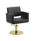 Sillón hidráulico de corte de linea cuadrada con base redonda dorada inox. Modelo Braid Round Inox. Gold