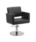 Sillón hidráulico de corte de linea cuadrada con base redonda plateada inox. Modelo Braid Round Inox. Silver