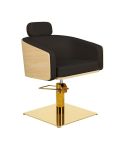 Sillón corte de Peluquería con base cuadrada dorada Modelo Alya B-GS Negro