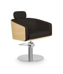 Sillón corte de Peluquería con base redonda plateada inox. Modelo Alya B-R Negro