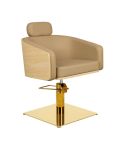 Sillón corte de Peluquería con base cuadrada dorada Modelo Alya BE-GS Beige