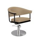 Sillón Corte de Peluquería Vintage con base redonda plateada inox. Modelo Lyra BE-R Beige