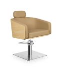 Sillón corte de Peluquería con base cuadrada plateada inox. Modelo Alya BE-S Beige