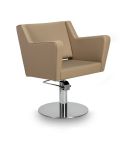 Sillón corte de Peluquería con base redonda plateada inox. Modelo Anouk BE-R Beige