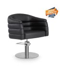 Sillón hidráulico de corte acolchado con base redonda plateada inox. Modelo Bardo B-R Negro