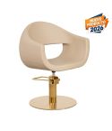 Sillón hidráulico de corte de linea curva con base cromada dorada Modelo Glam Beige - Mudi