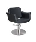 Sillón corte de Peluquería con base redonda plateada inox. Modelo Hydra B-R Negro