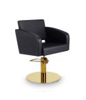 Sillón hidráulico de corte con base redonda dorada y reposabrazos Modelo Loris BGR
