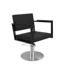 Sillón hidráulico de corte Vintage con base redonda plateada y reposabrazos negros Modelo Ocean B-R-U