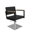 Sillón hidráulico de corte Vintage con base cuadrada plateada y reposabrazos madera Modelo Ocean B-S