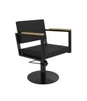 Sillón hidráulico de corte Vintage con base redonda negra y reposabrazos madera Modelo Ocean B-BR