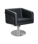 Sillón Corte de Peluquería con base redonda plateada inox. Modelo Egan B-R
