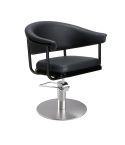 Sillón Corte de Peluquería Vintage con base redonda plateada inox. Modelo Lyra B-R Negro