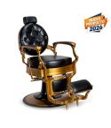 Sillón Clásico de Barbero hidráulico estilo Vintage con reposapies integrado Modelo Check-G Gold brillante Negro