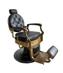 Sillón Clásico de Barbero hidráulico estilo Vintage con reposapies integrado Modelo Check G Negro