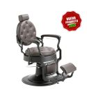 Sillón Clásico de Barbero hidráulico estilo Vintage con reposapies integrado Modelo LBH Mack Black Marrón