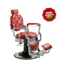 Sillón Clásico de Barbero hidráulico estilo Vintage con reposapies integrado Modelo LBH Mack Silver Rojo