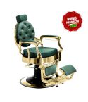 Sillón Clásico de Barbero hidráulico estilo Retro Vintage con reposapies integrado Mae Gold Green Verde - Modelo 2025