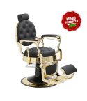 Sillón Clásico de Barbero hidráulico estilo Vintage con reposapies integrado Modelo LBH Mack Gold Negro