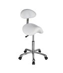 Taburete Pony ergonómico con Forma de silla de montar y respaldo ovalado Modelo Obsi Back Blanco