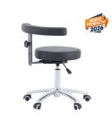 Taburete ergonómico redondo con Reposabrazos abatible y giratorio 360° regulable en altura Modelo Coreback