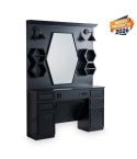 Tocador de Barbería Vintage con espejo hexagonal, iluminación y encimera Modelo Zurel /01 Negro